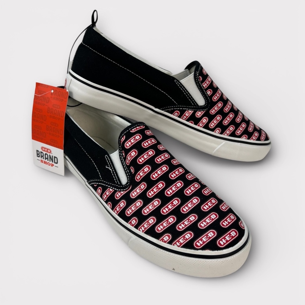 HEB Racetrack Twin Gore Sneakers WOMEN 8 Canvas Logo Slip On Shoes Texas Novelty